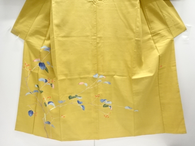  作家物　手描き友禅　枝の実模様手織り節紬訪問着